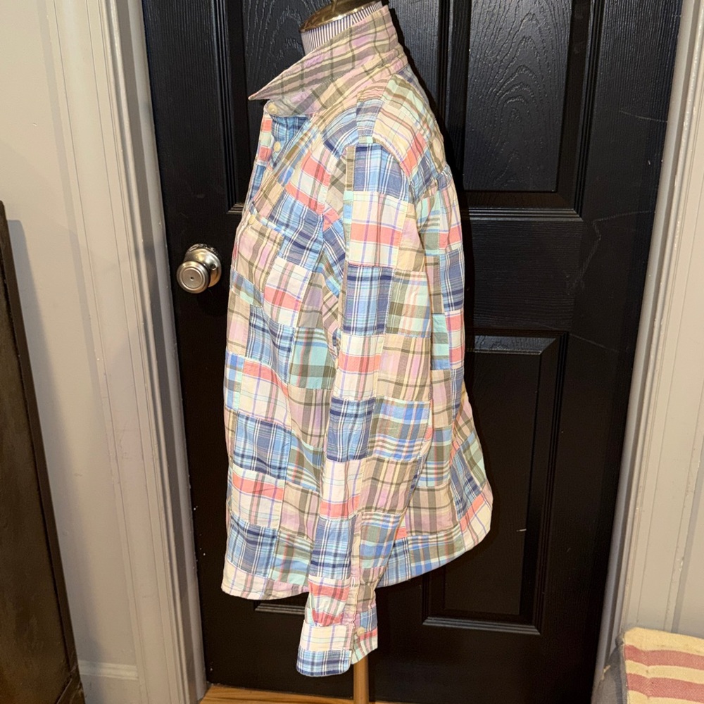 LL Bean Madras Plaid Patchwork Button Down Sz. La… - image 6